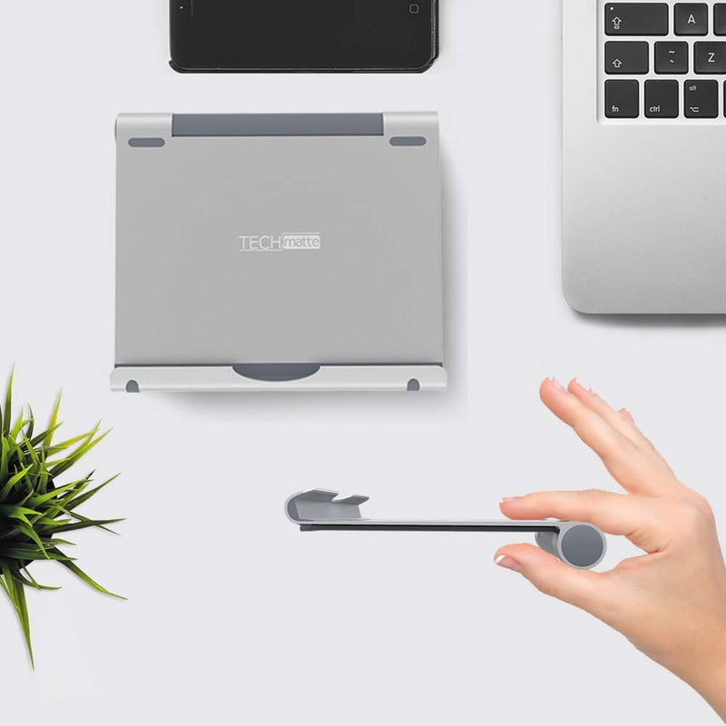 TechMatte Large iPad Stand Adjustable Foldable Aluminum Stand for iPad, iPad Pro 12.9, iPad Pro 11, iPad Air, iPad mini, iPhone 11 Pro Max XS XR, E-Readers - Image 4